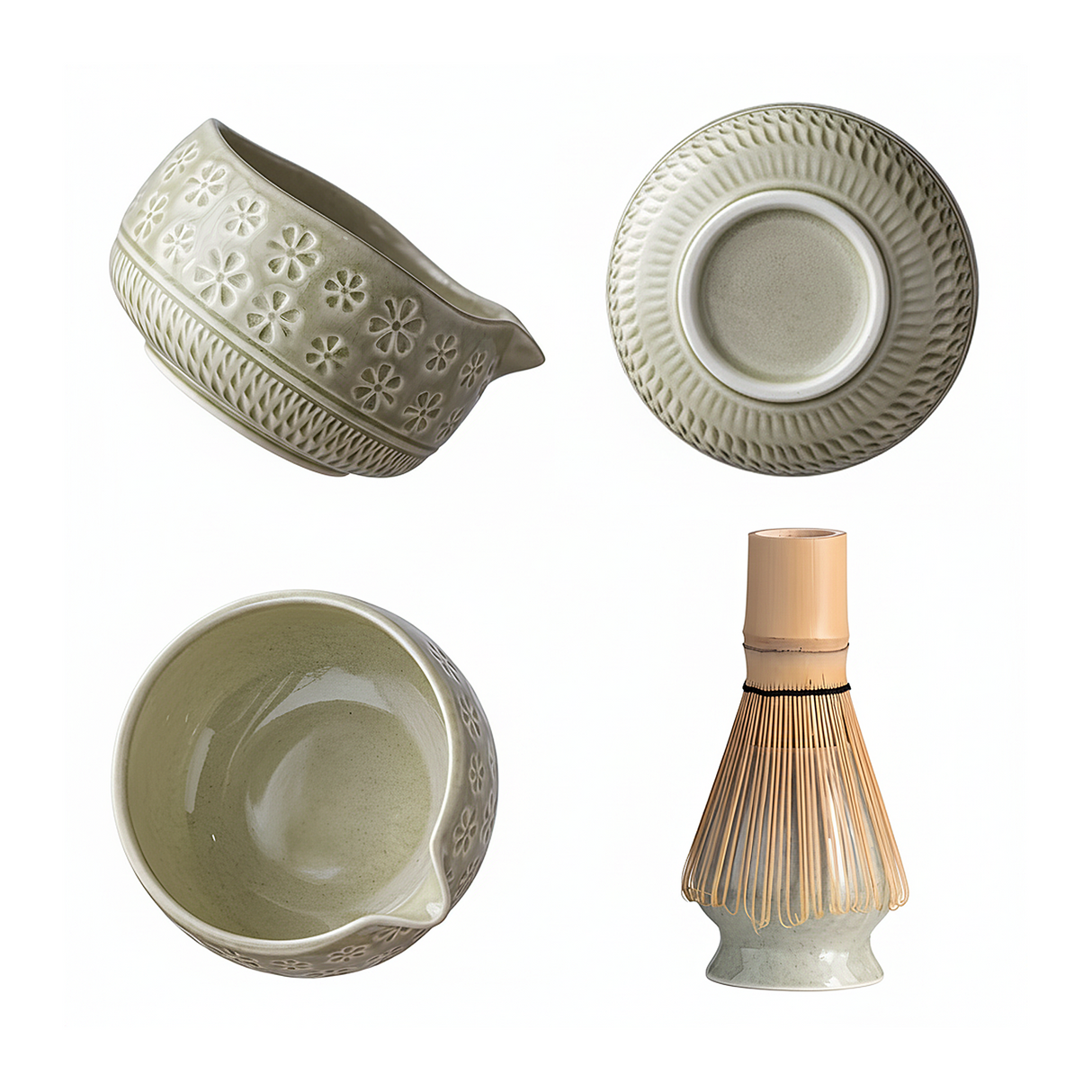 Complete Matcha Tea Set with Ceramic Bowl & Natural Bamboo Whisk