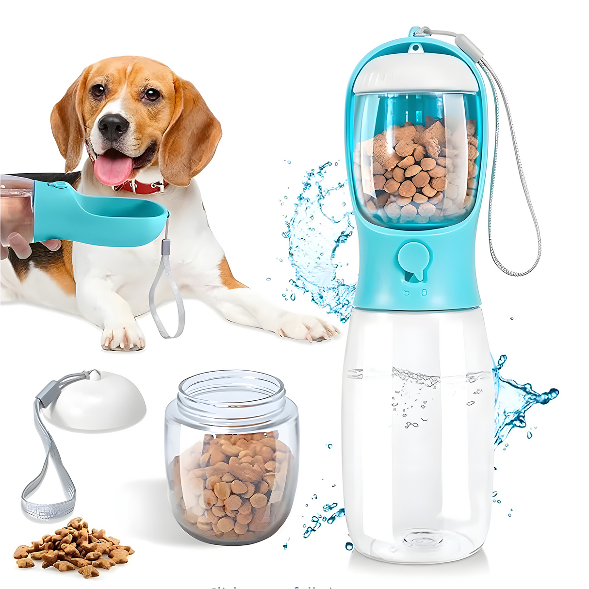 2-in-1 Pet Water Bottle & Feeder (550ml) – Portable Hydration for Pets | Pink & Blue