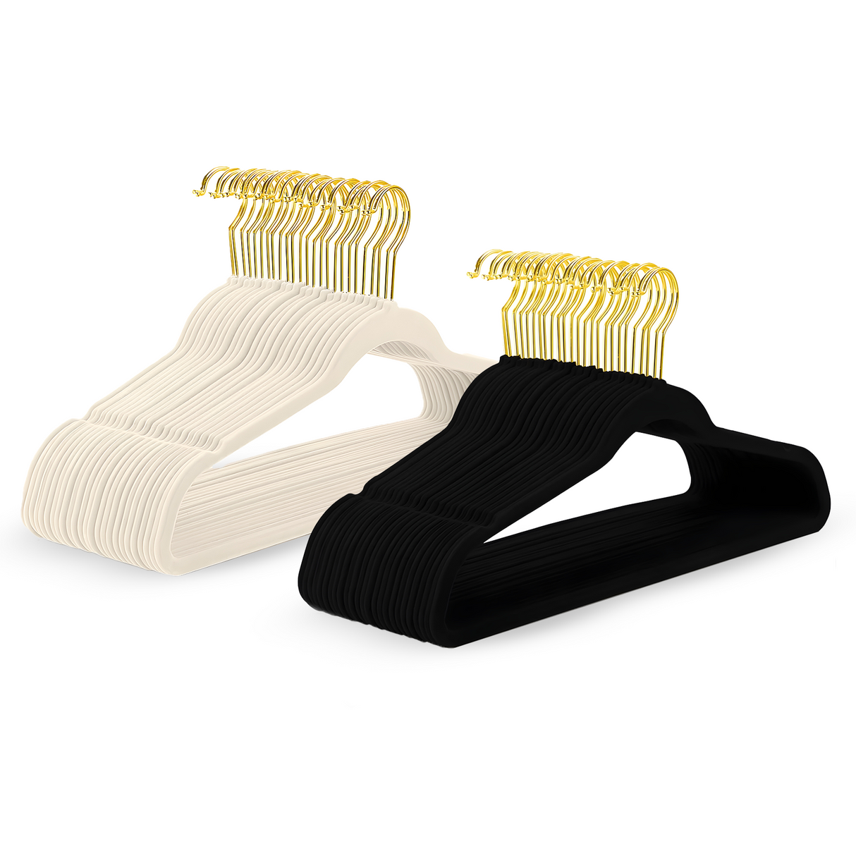 Premium Velvet Hangers with Gold Hooks – Non-Slip, Ultra-Slim, Black & Beige (Pack of 50)