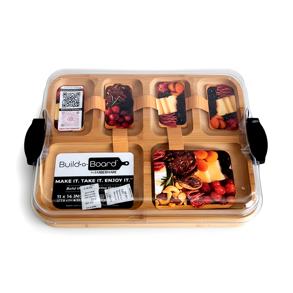 Natural Bamboo Cheese & Snack Board – Sectioned Tray with Secure Lid