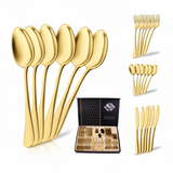 Luxury Polished Cutlery Set (24 Pieces) – Black, Gold, Silver
