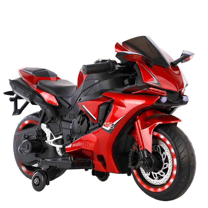 Electric Rechargeable Kids Motorcycle (Ages 2–8) – LED Wheels, Ride-On Sports Bike (Red or Blue)