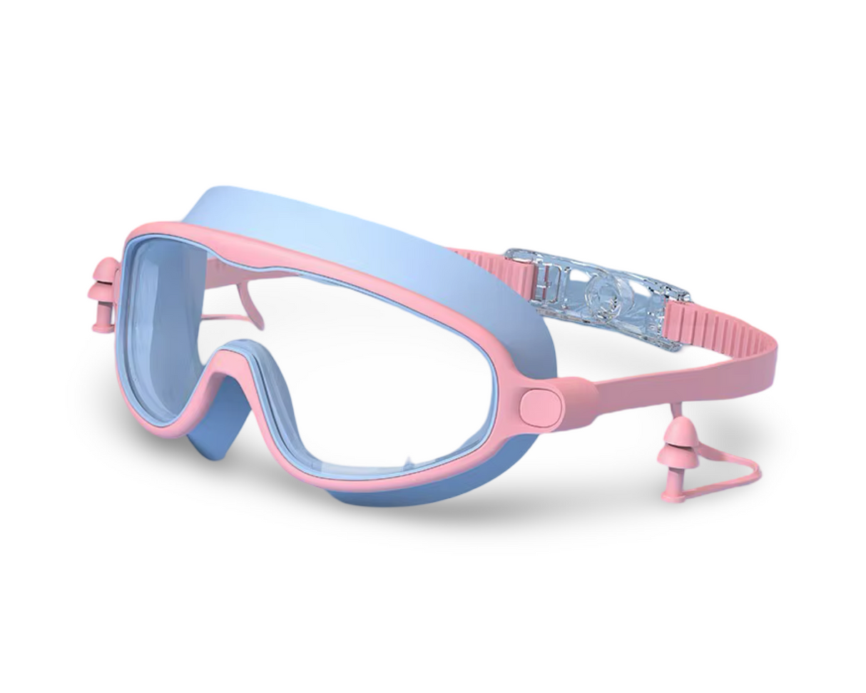 Kids Anti-Fog Swim Goggles with Ear Plugs – Waterproof, UV Protection (Pink or Blue)